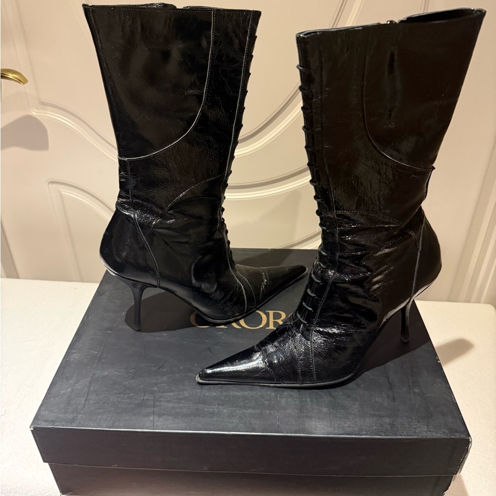 Elegant Black Patent Leather Women's Boots
